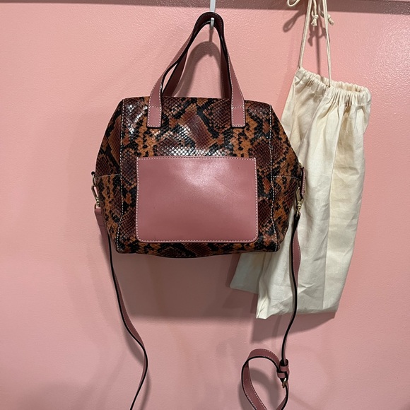 Frances Valentine Sabrina Snake Embossed Leather Satchel-Pink - Picture 6 of 14